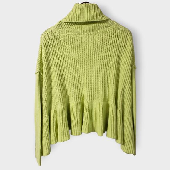 Free People Layer Cake Sweater Key Lime Green Sz XS Ribbed Asymmetric Turtleneck - Picture 6 of 13